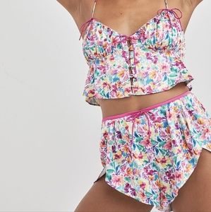 FOR LOVE & LEMONS SET Watercolor Floral Crop Tank Top & Shorts